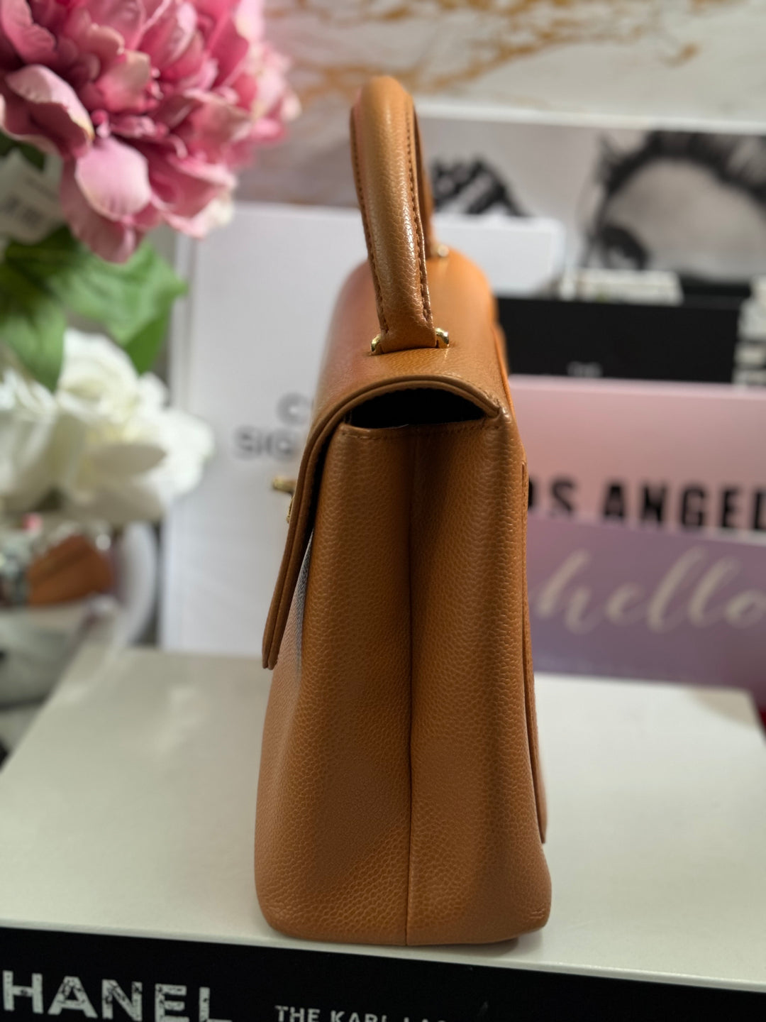 Chanel series 5 circa 1999 Kelly Top Handle Flap 24K GHW in Orange Caviar A12391