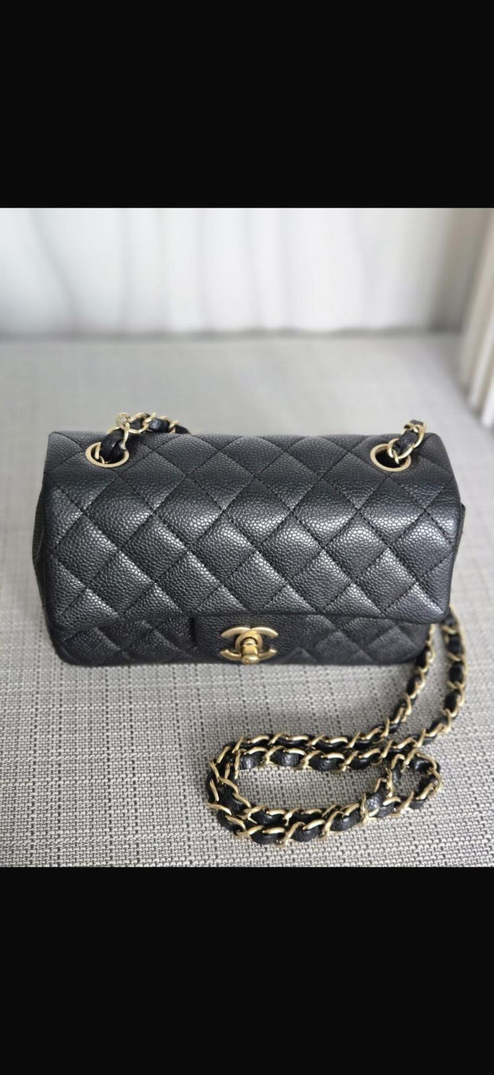 CHANEL series 20 Black Caviar Brushed GHW Mini rectangular Flap Bag