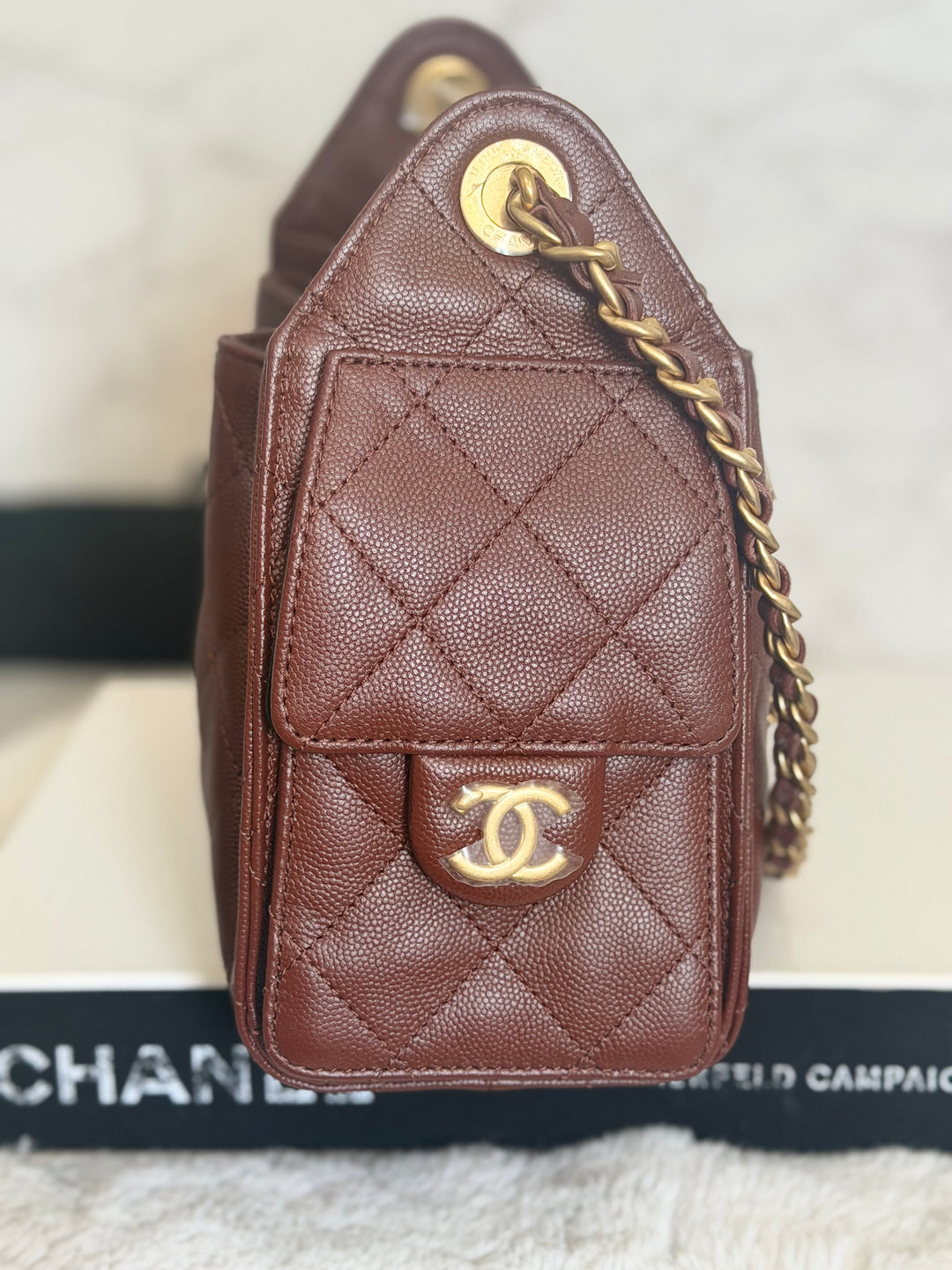 CHANEL 26S Brown Caviar Mini 25 Hobo Bag with Aged GHW 2026