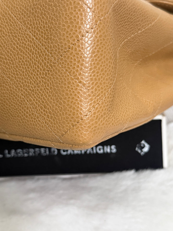 CHANEL series 6 Dark Beige Caviar SHW Vintage Jumbo Single Flap Bag