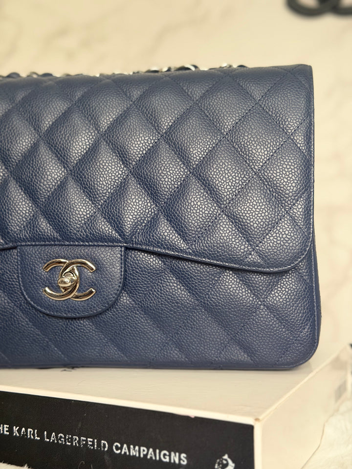 CHANEL series 13 Navy Caviar SHW Timeless Classic Jumbo Single Flap Bag 2010