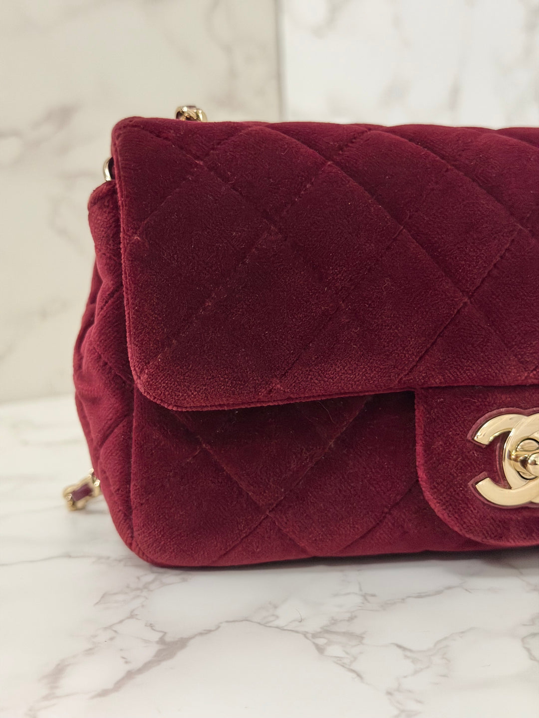 CHANEL series 31 Dark Red/Burgundy Velvet Adjustable Crystal Pearl Crush Mini Rectangular Flap Bag LGHW 2020/2021