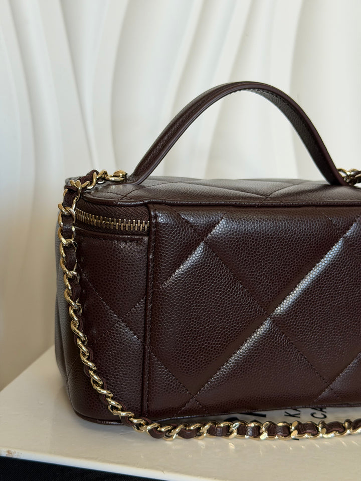 CHANEL 26S Dark Brown Caviar LGHW Small Vanity Case with Top Handle