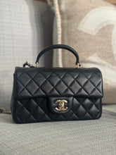 Load image into Gallery viewer, Chanel Black Lambskin Top Handle Mini Rectangular Flap Bag with Champagne GHW
