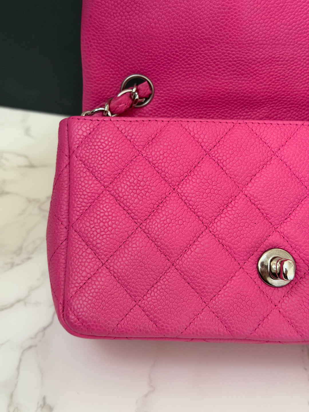 CHANEL series 17 2012/2013 Suede Hot Pink Caviar SHW Mini Rectangular Flap Bag