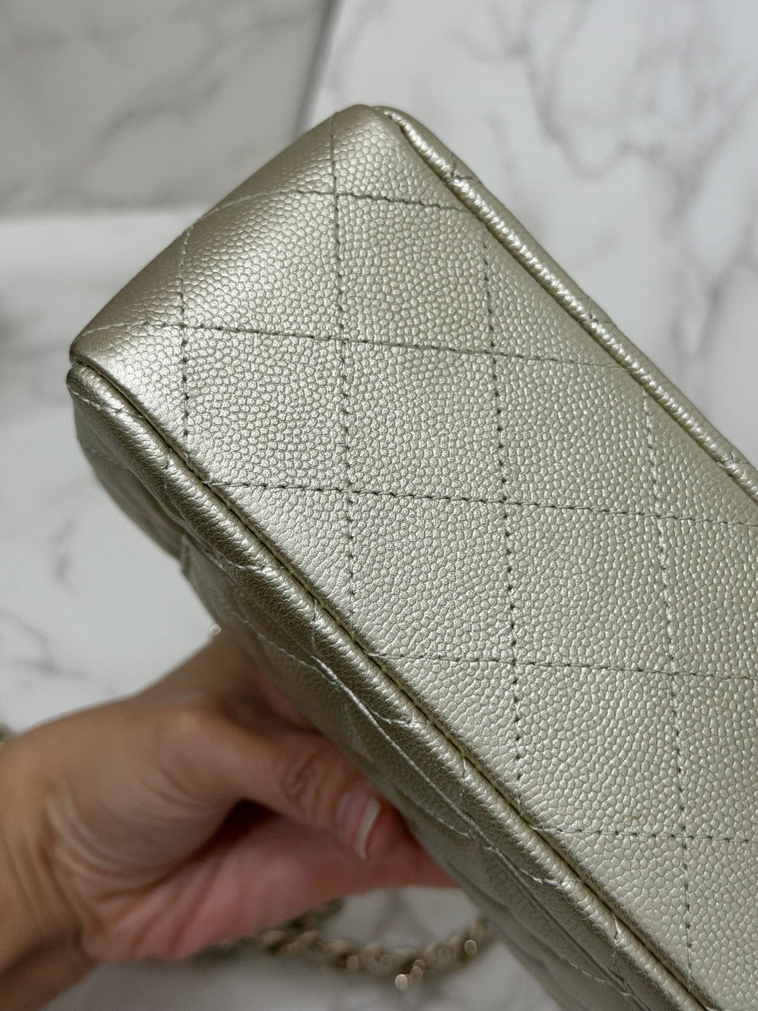 CHANEL series 23 Champagne Gold Caviar LGHW Mini Rectangular Flap Bag