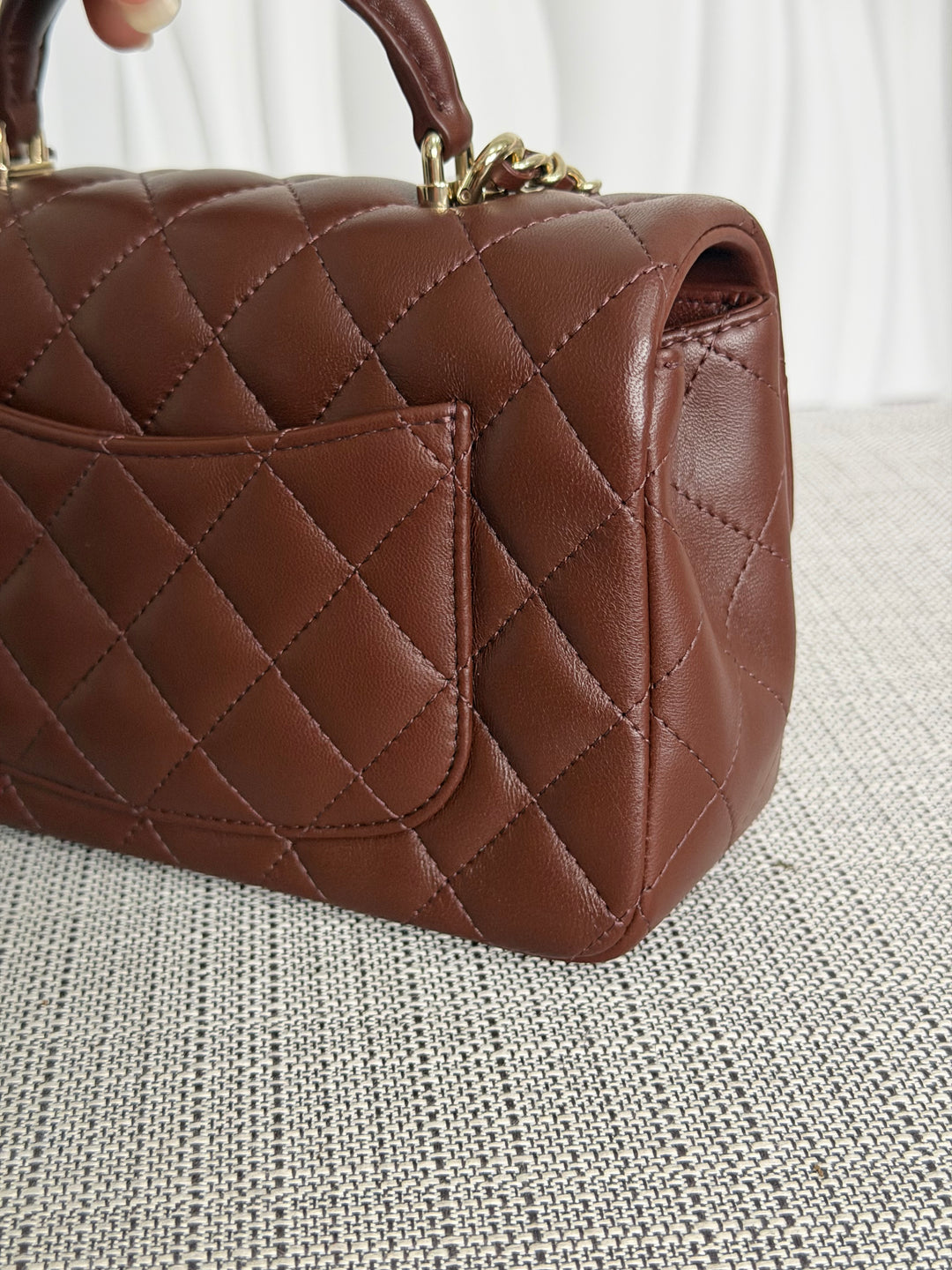 CHANEL 25K collection 2025 Brown Lambskin LGHW Mini Rectangular Flap Bag with Leather Top Handle