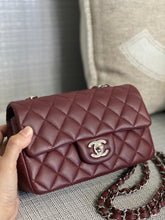 Load image into Gallery viewer, Chanel series 28 2019 Burgundy Lambskin Silver HW Mini Rectangular Flap Bag
