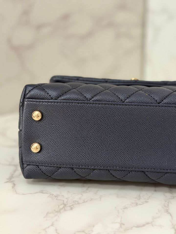 CHANEL series 30 2020 Navy Blue Caviar LGHW Small Coco Handle Flap Bag with Detachable Strap