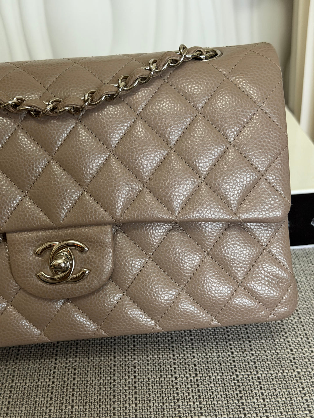 CHANEL series 20 15B Taupe Caviar SHW Medium ML Timeless Classic Double Flap Bag