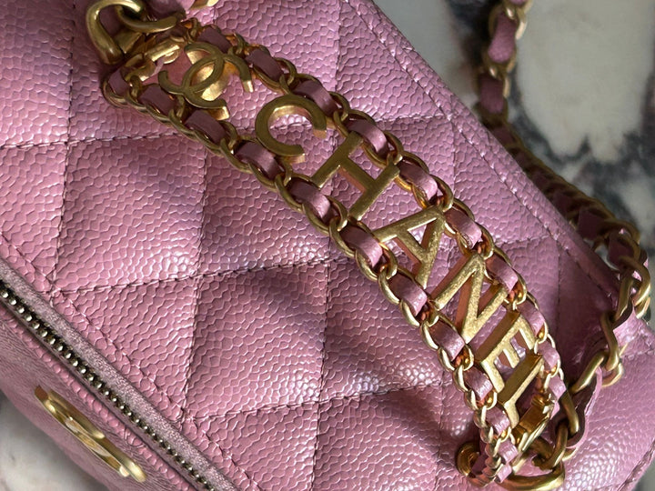 CHANEL 22S Mauve Pink Caviar Aged GHW SMALL Vanity with Metal and Leather top handle 2022