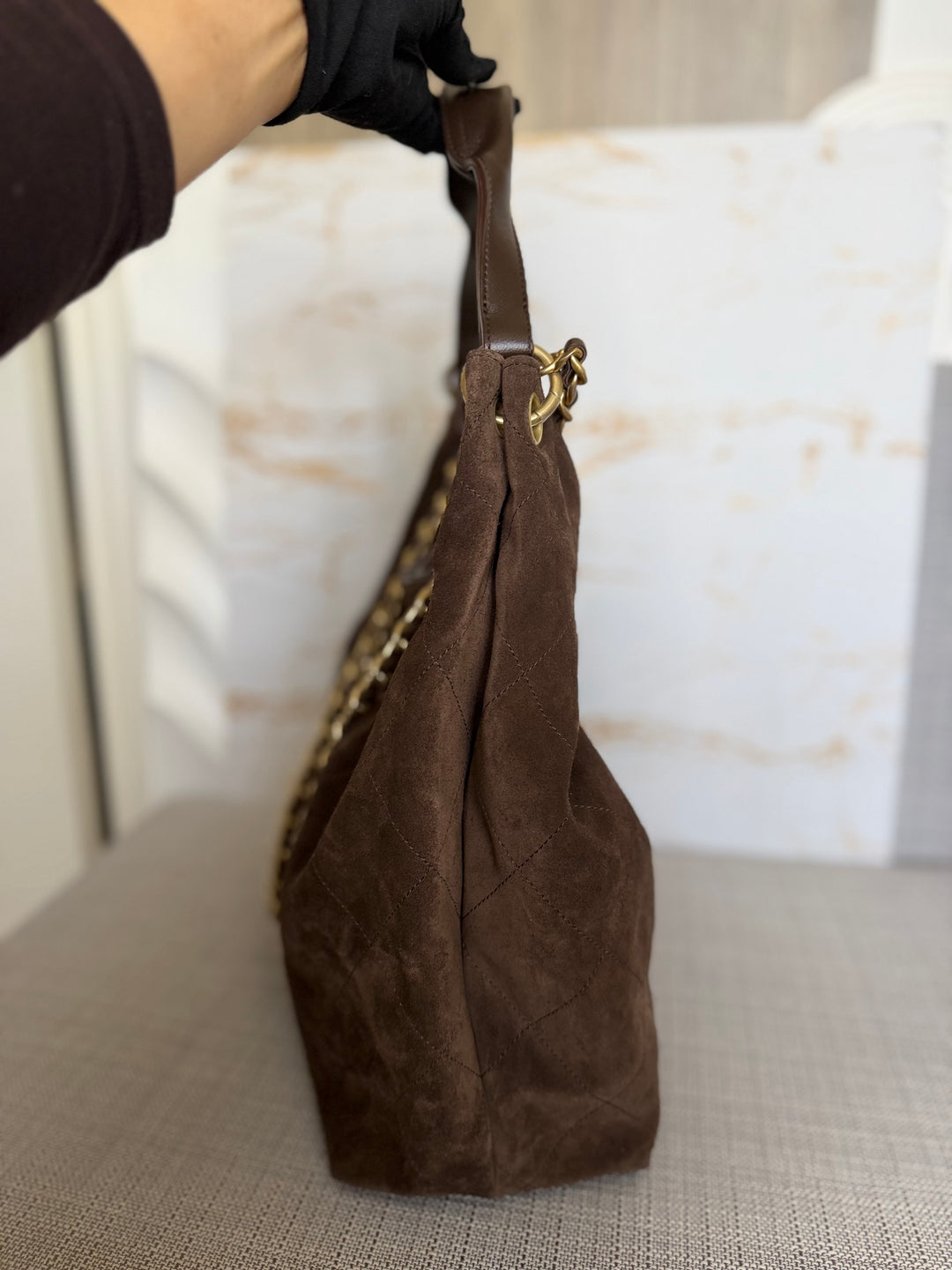 CHANEL 26C Brown Suede Maxi Hobo Bag 2026