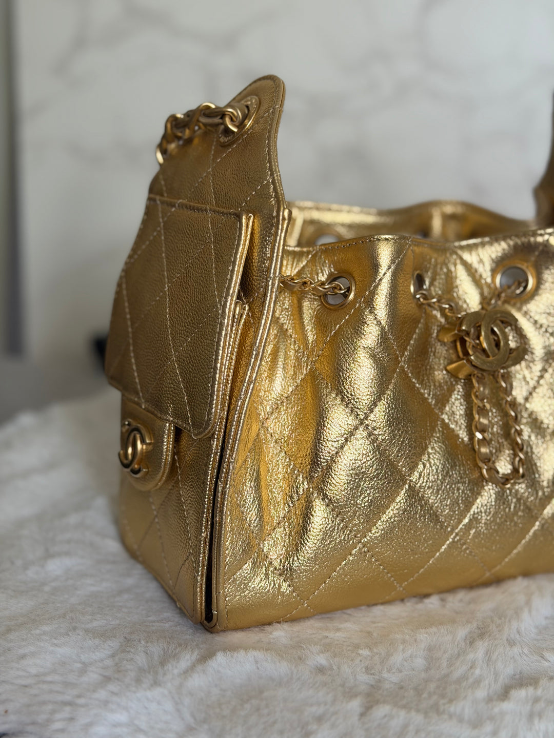 CHANEL 26C Gold Caviar Mini 25 Hobo Bag with Aged GHW 2026