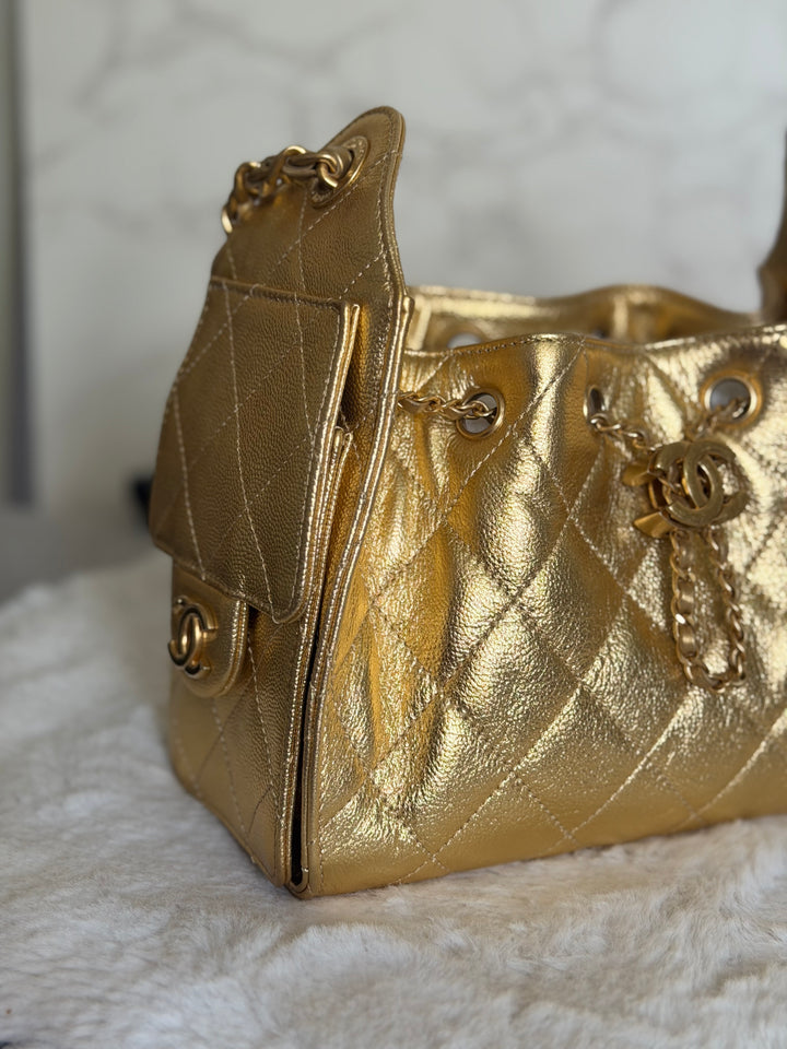 CHANEL 26C Gold Caviar Mini 25 Hobo Bag with Aged GHW 2026