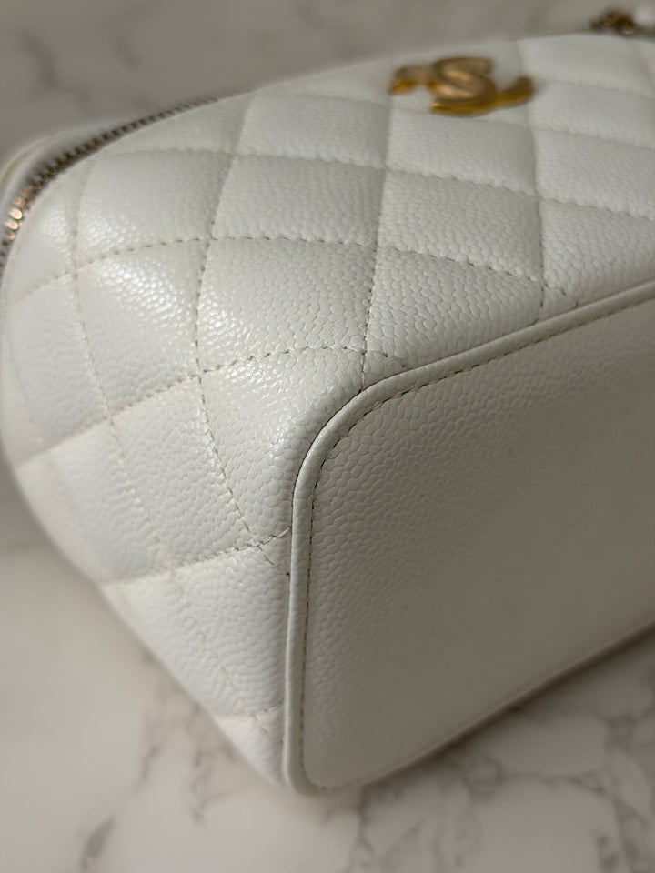 CHANEL 22S Collection 2022 Pick Me Up White Caviar Small Vanity Case with Metal Top Handle GHW