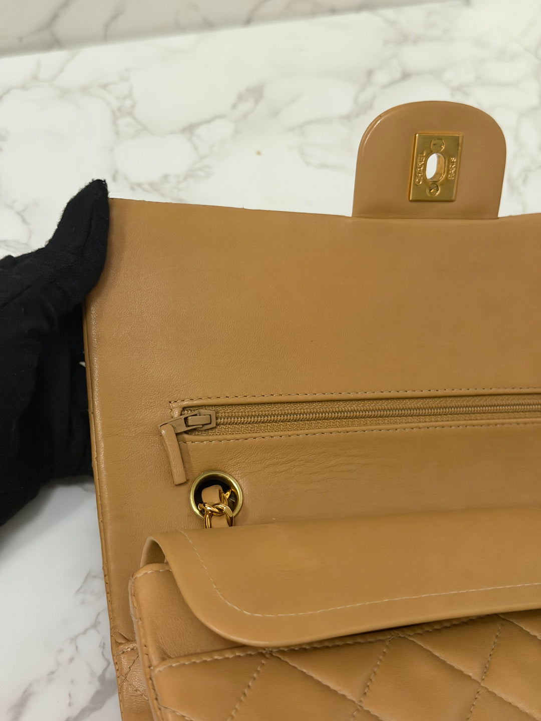 CHANEL series 4 Vintage 24K GHW Dark Beige Lambskin Timeless Classic Medium Double Flap Bag