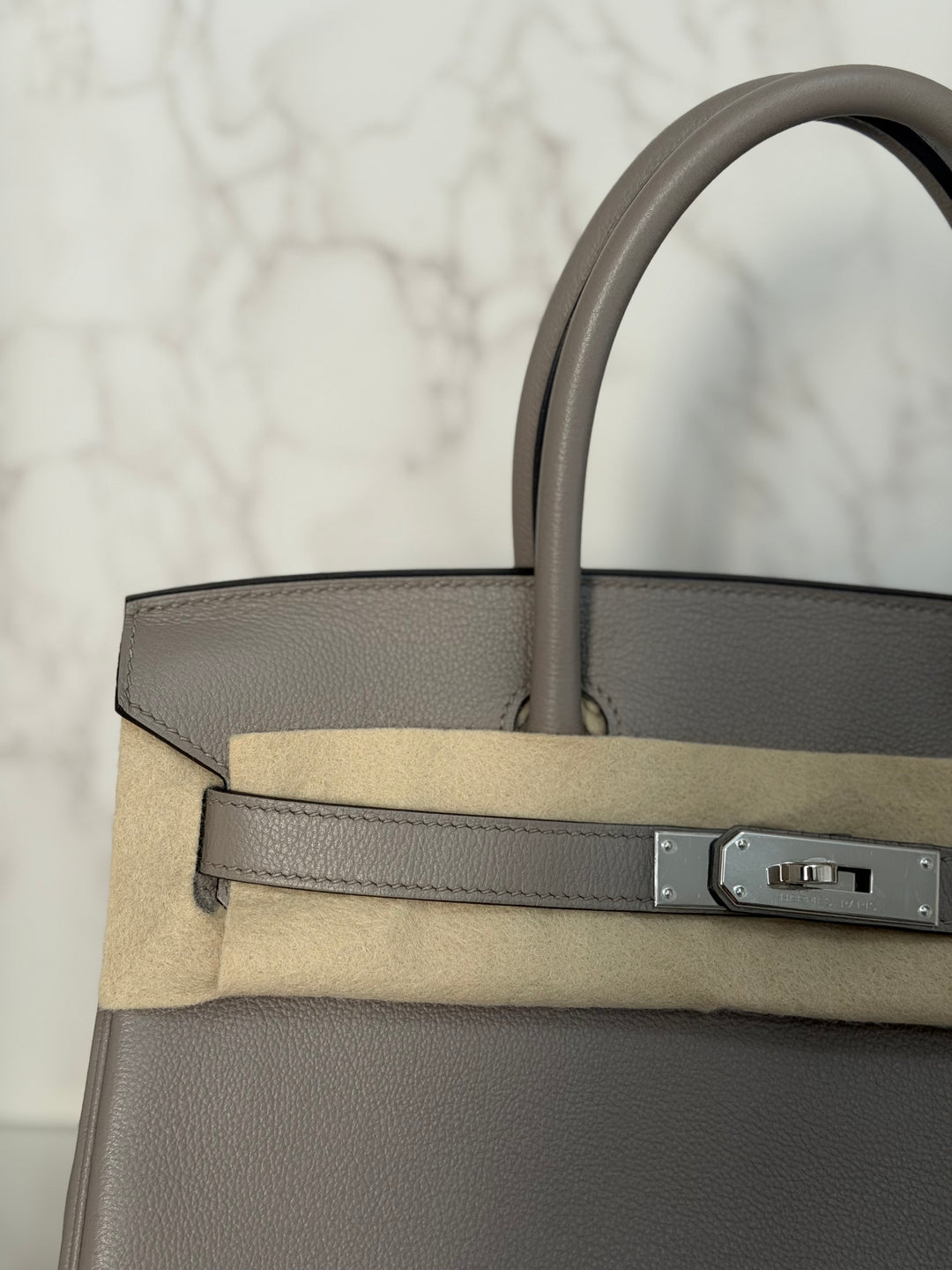 HERMES Gris Asphalt Leather Birkin 30 Bag Palladium Hardware Stamp D 2019