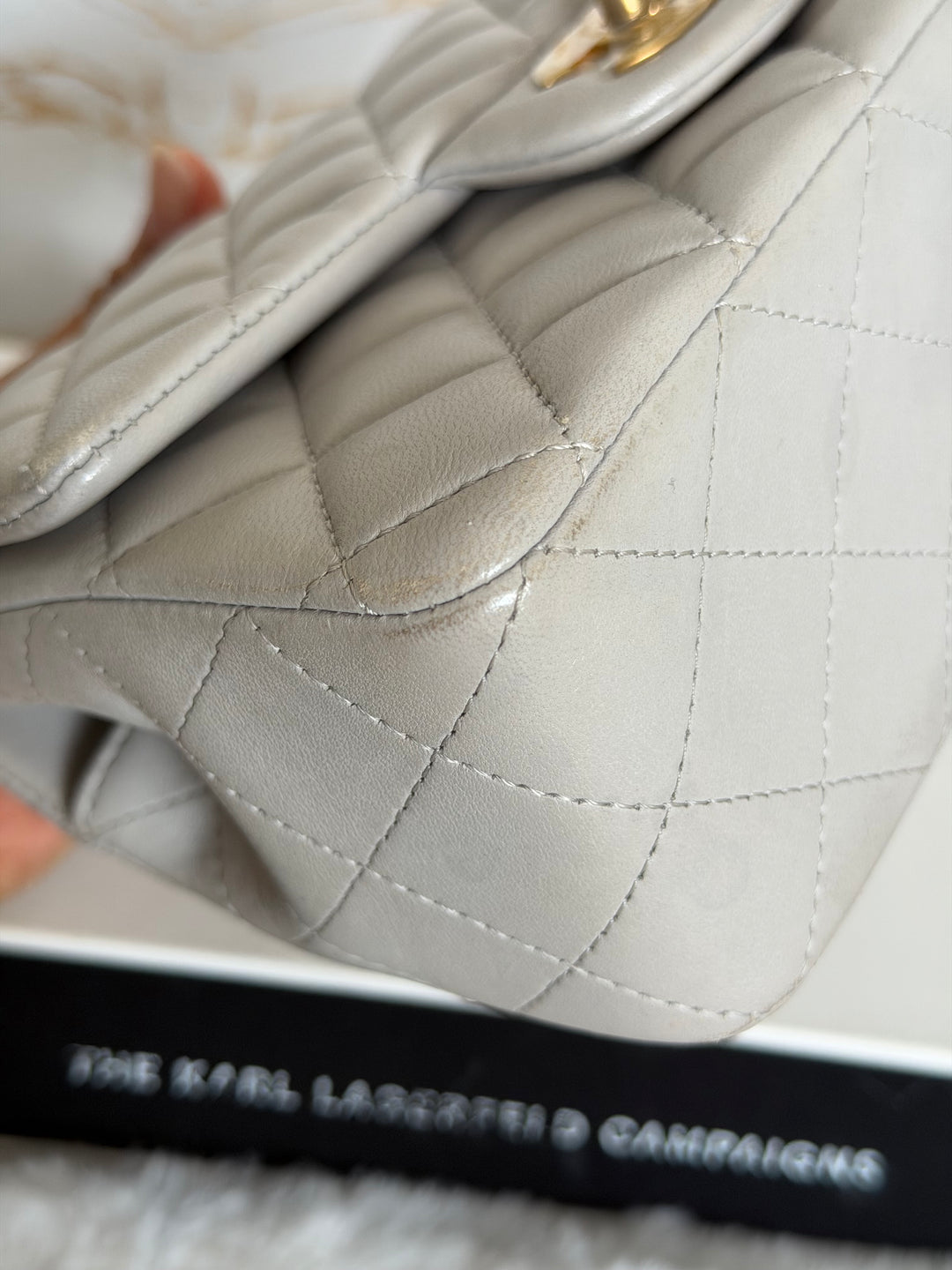CHANEL Grey Lambskin aged GHW Mini Rectangular Flap bag Top Handle 2021 21A collection