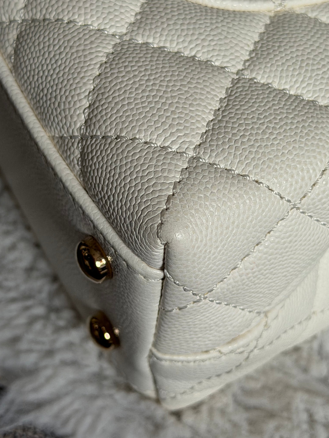 CHANEL White Caviar LGHW Coco Handle Flap Bag Size SMALL with detachable Strap Microchipped