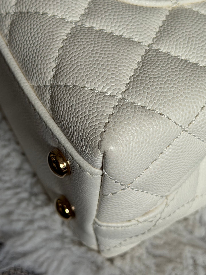 CHANEL White Caviar LGHW Coco Handle Flap Bag Size SMALL with detachable Strap Microchipped