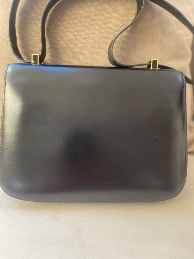 HERMES Constance 24 Black Box Leather Enemel H Closure GHW Vintage Stamp J in Sq
