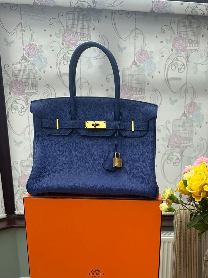 Hermes Birkin 30 Bleu Electric Togo Leather GHW Stamp T 2015 Bag