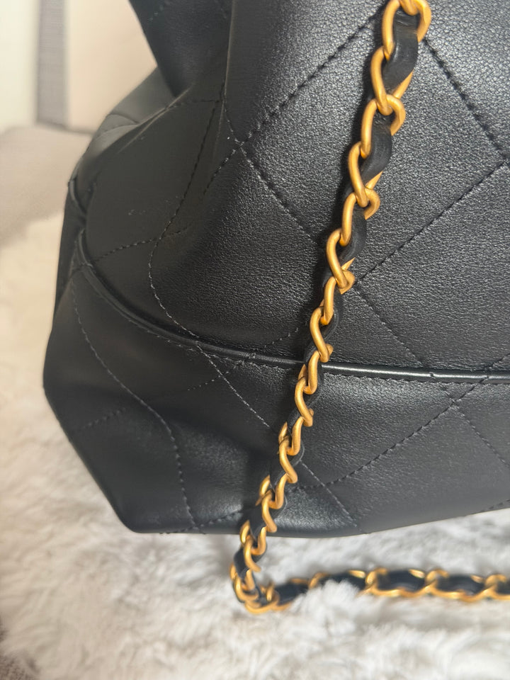 CHANEL 25A Black Calf Skin aged GHW Hobo Shopping Bag size Small 2025