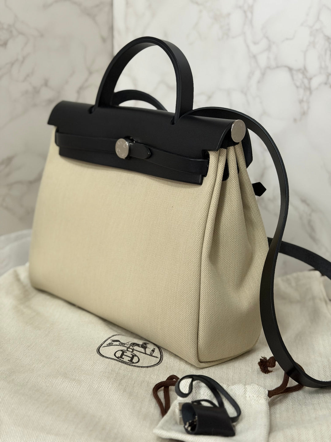 Hermes Herbag Zip 31 Bag in Noir/Beton Palladium Hardware