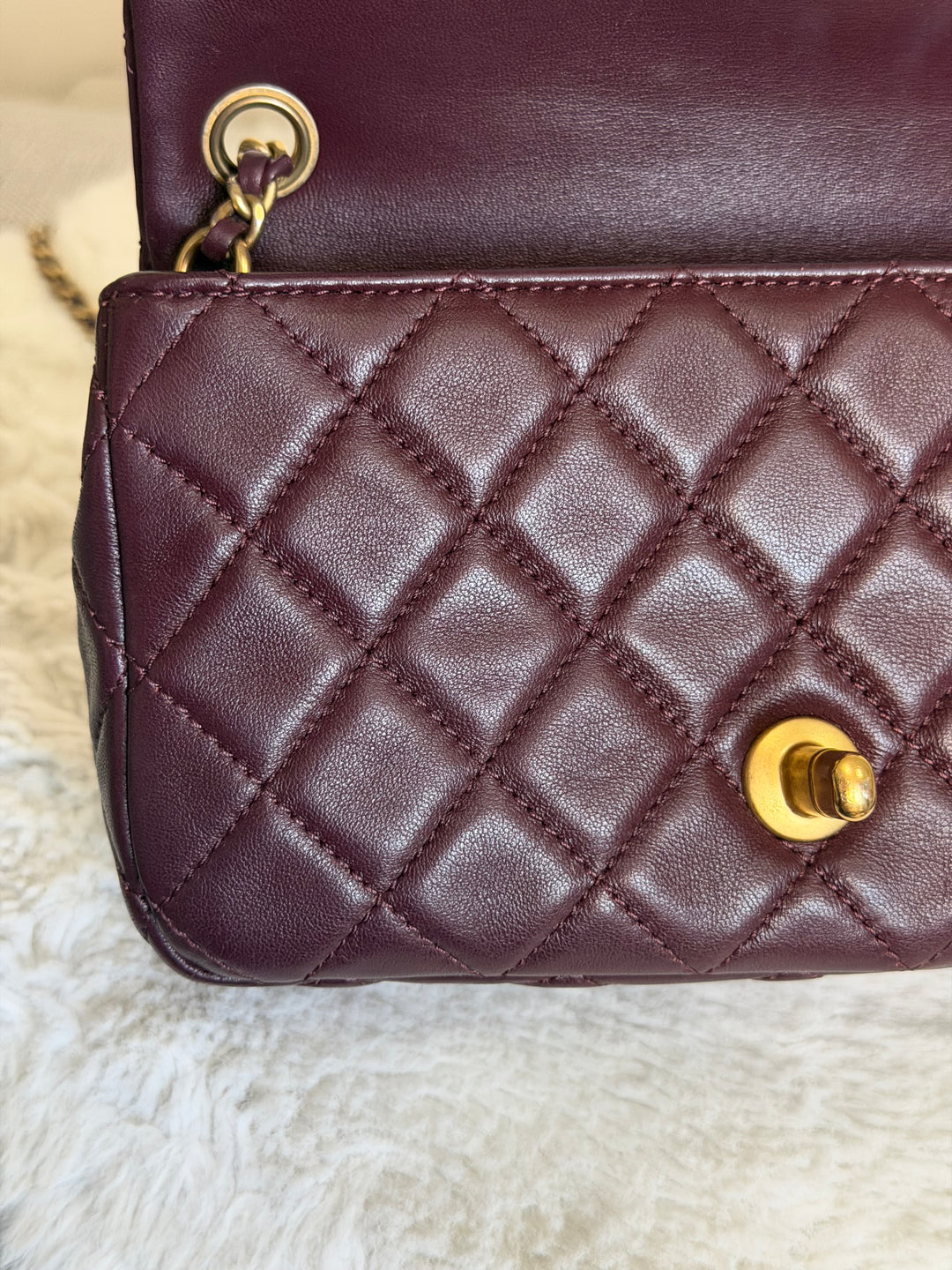 CHANEL 21B Burgundy Lambskin Aged GHW Pearl Crush Mini Rectangular Flap Bag 2021