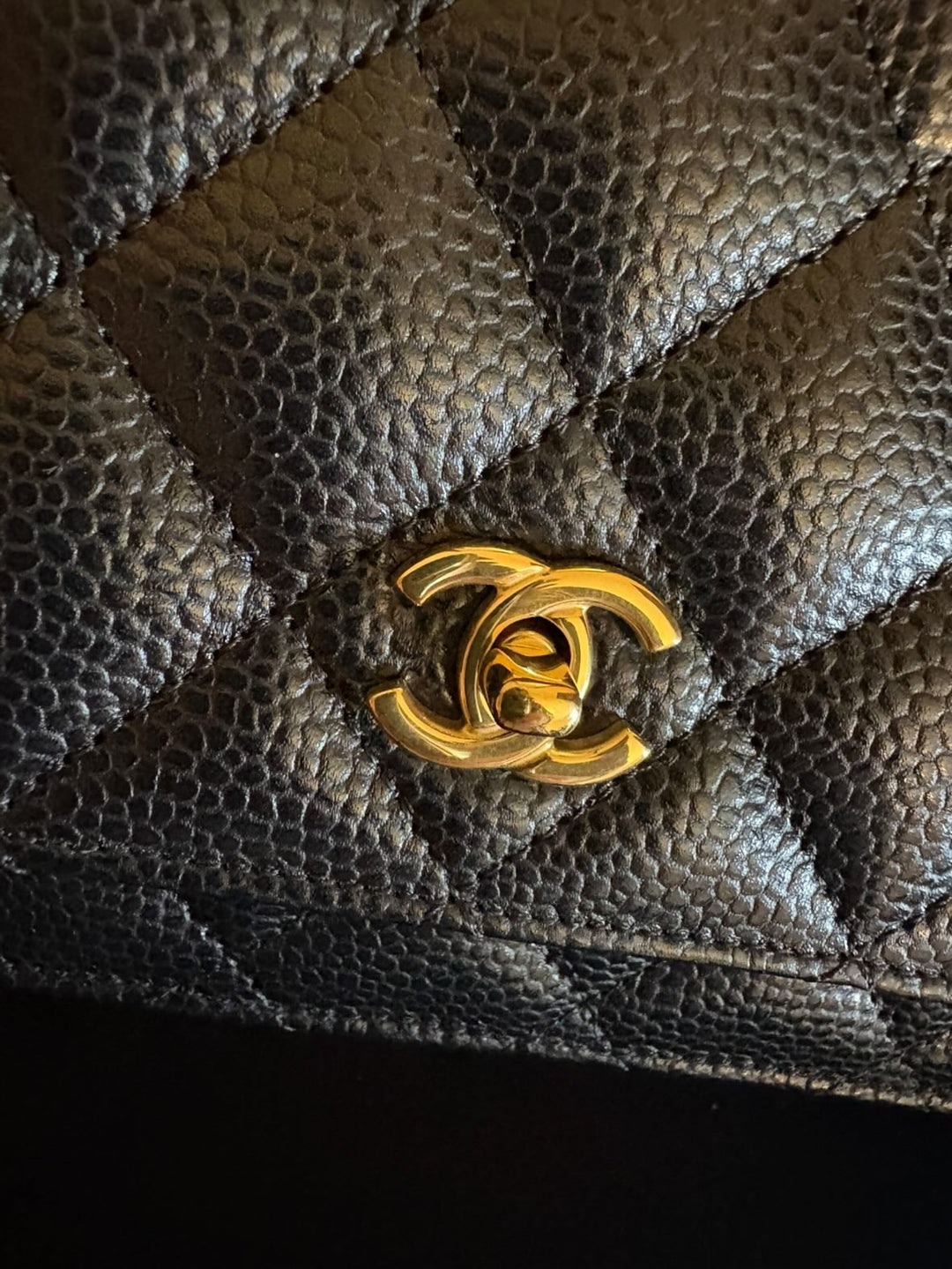 CHANEL Black Caviar GHW Turnlock New Style Classic Wallet on Chain (WOC)