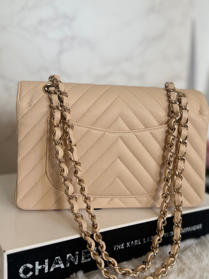 CHANEL series 31 Beige Caviar LGHW Chevron Small timeless Classic double flap Bag 2020/2021
