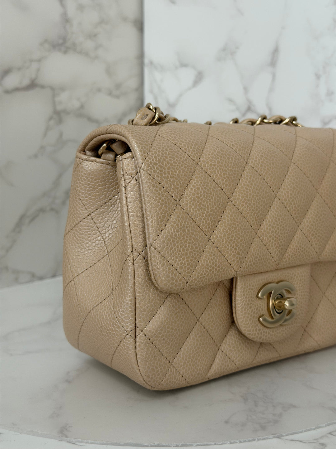 Chanel series 20 15C collection 2014/2015 Pearly Beige Caviar Brushed GHW Square Mini Flap Bag