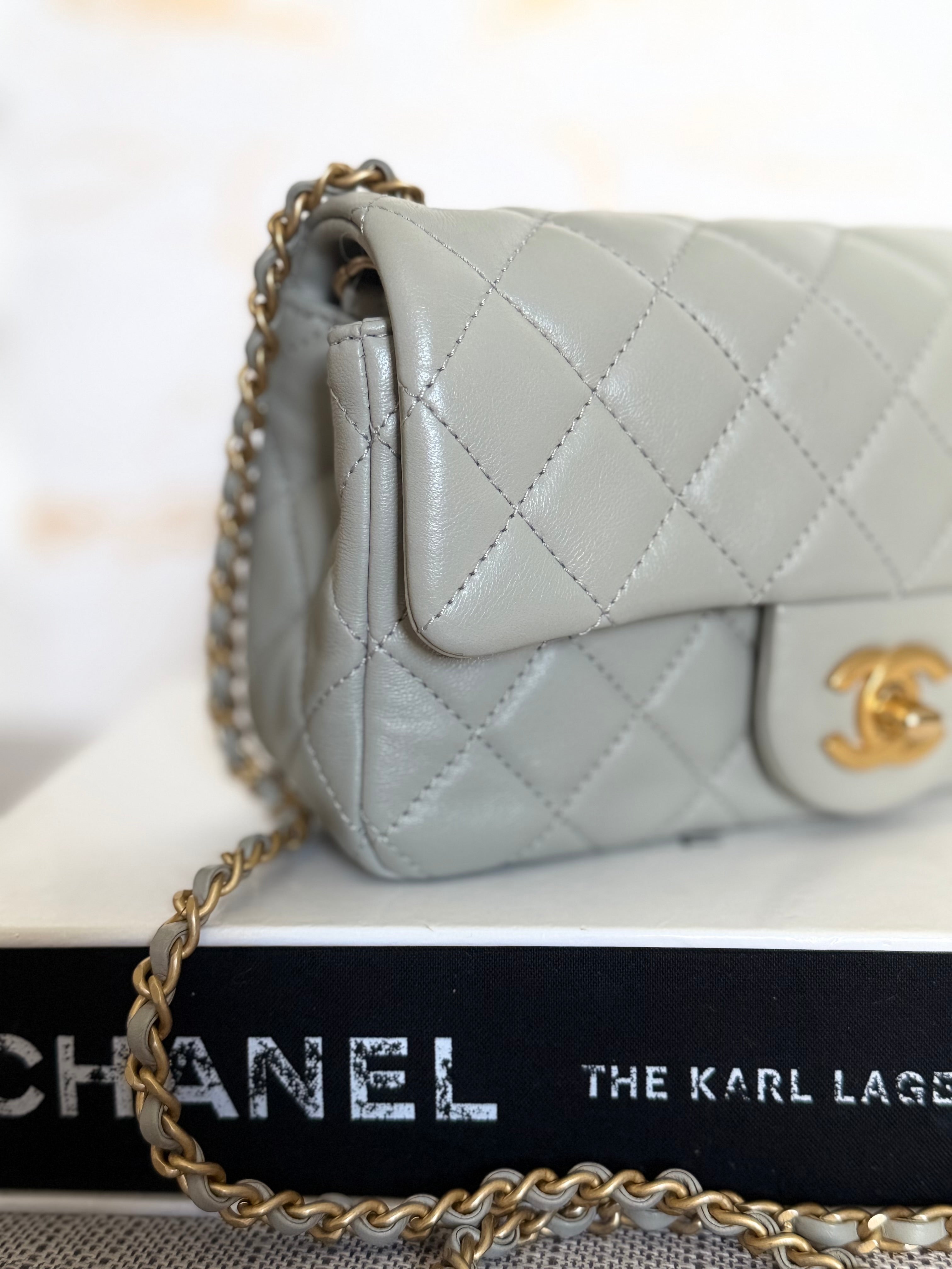 CHANEL Grey Lambskin Aged GHW Pearl Crush Adjustable Chain Mini