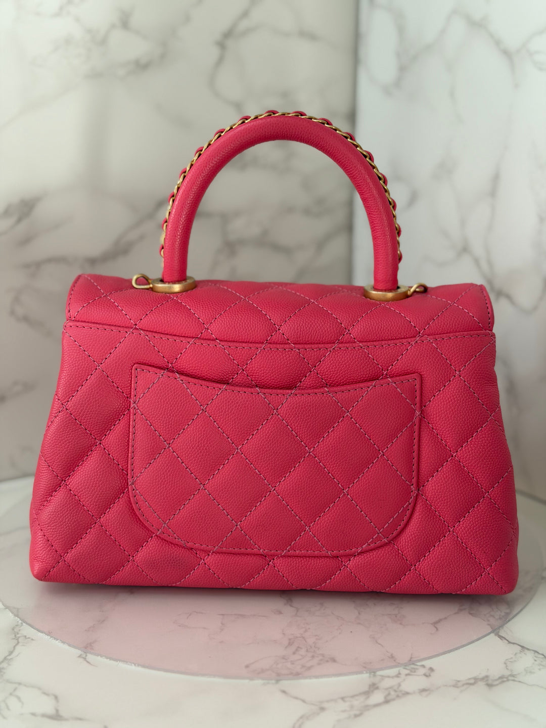 Chanel 23P Collection 2023 Dark Pink Caviar Aged GHW Coco Handle with Detachable Strap and enchained handle size Small