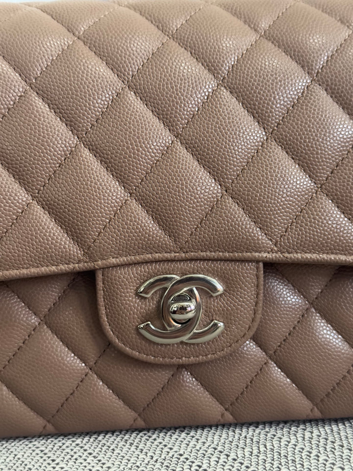 Chanel series 24 17B 2017 Fall/Winter Collection Taupe Caviar SHW Medium ML Timeless Classic Double Flap Bag