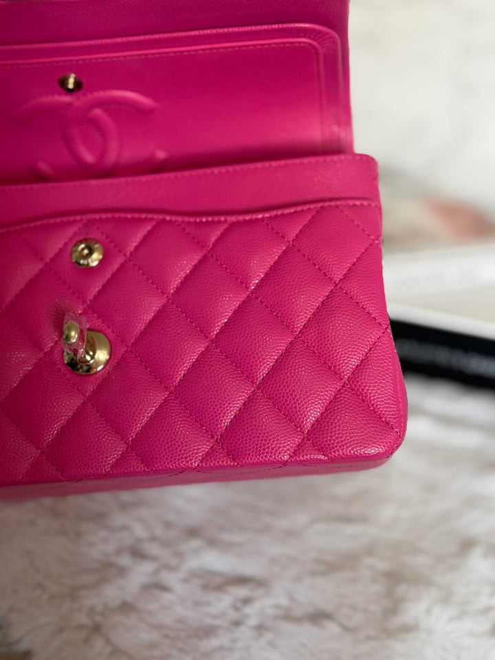 CHANEL 22P/K Hot Barbie Pink Caviar LGHW Small Timeless Classic Double Flap Bag 2022