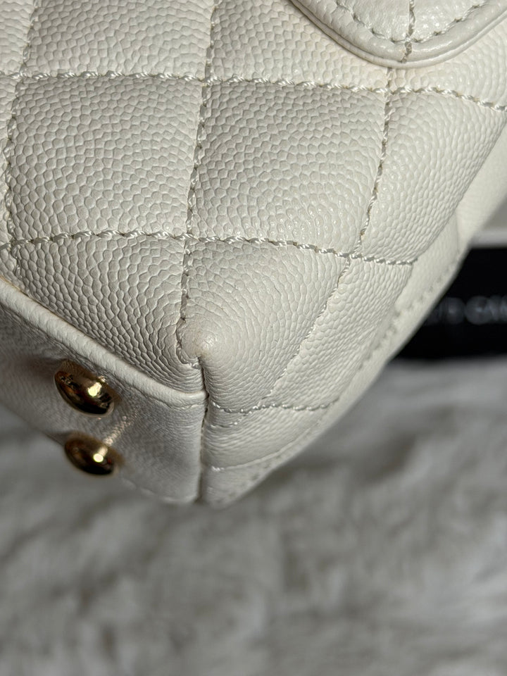 CHANEL White Caviar LGHW Coco Handle Flap Bag Size SMALL with detachable Strap Microchipped