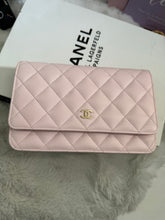 Load image into Gallery viewer, Chanel 22P 2022 Pre Spring/Summer Collection Light Sakura Pink Caviar LGHW Timeless Classic Wallet on chain (WOC)
