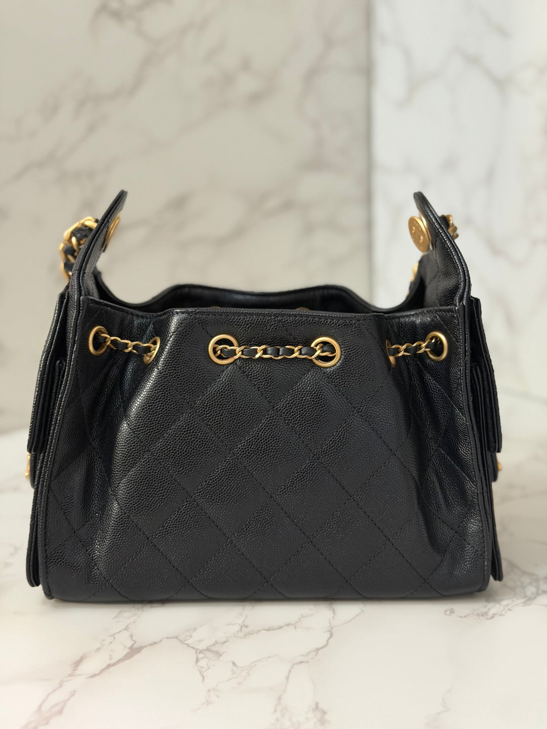 CHANEL 26C Black Caviar aged GHW Mini 25 Hobo Bag