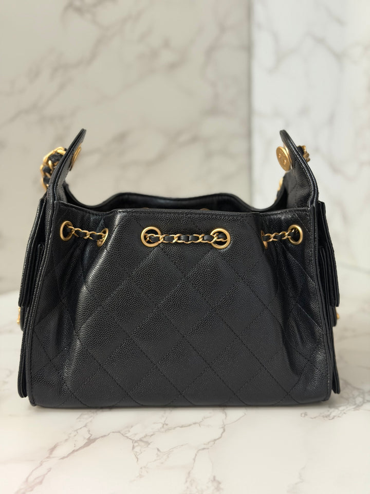 CHANEL 26C Black Caviar aged GHW Mini 25 Hobo Bag