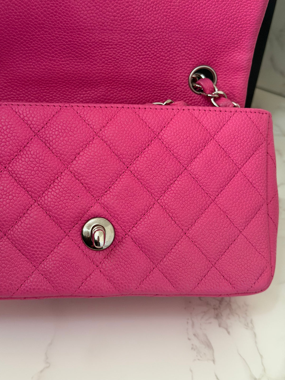 CHANEL series 17 2012/2013 Suede Hot Pink Caviar SHW Mini Rectangular Flap Bag