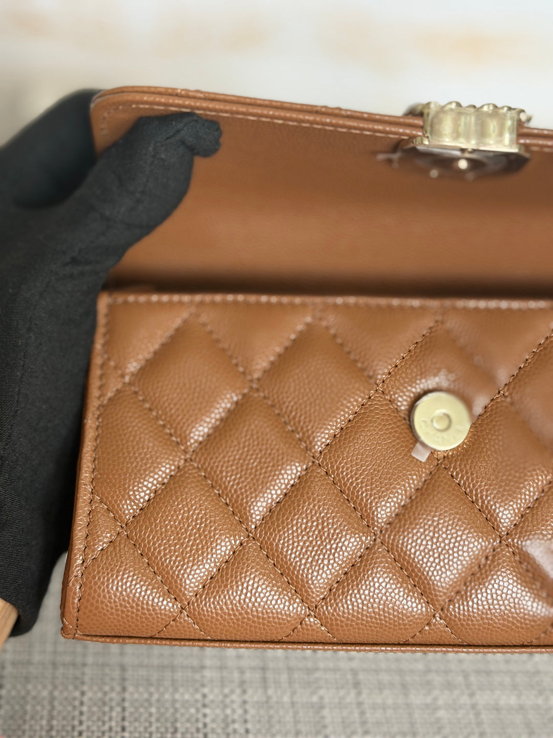 CHANEL 26P Brown Caviar LGHW Top Handle Vanity Clutch with Chain 2026