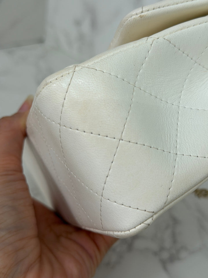 CHANEL series 23 2016 White Lambskin LGHW Mini Rectangular Flap Bag