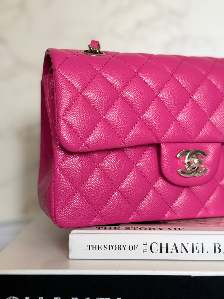 CHANEL 22P/K Hot Barbie Pink Caviar LGHW Small Timeless Classic Double Flap Bag 2022