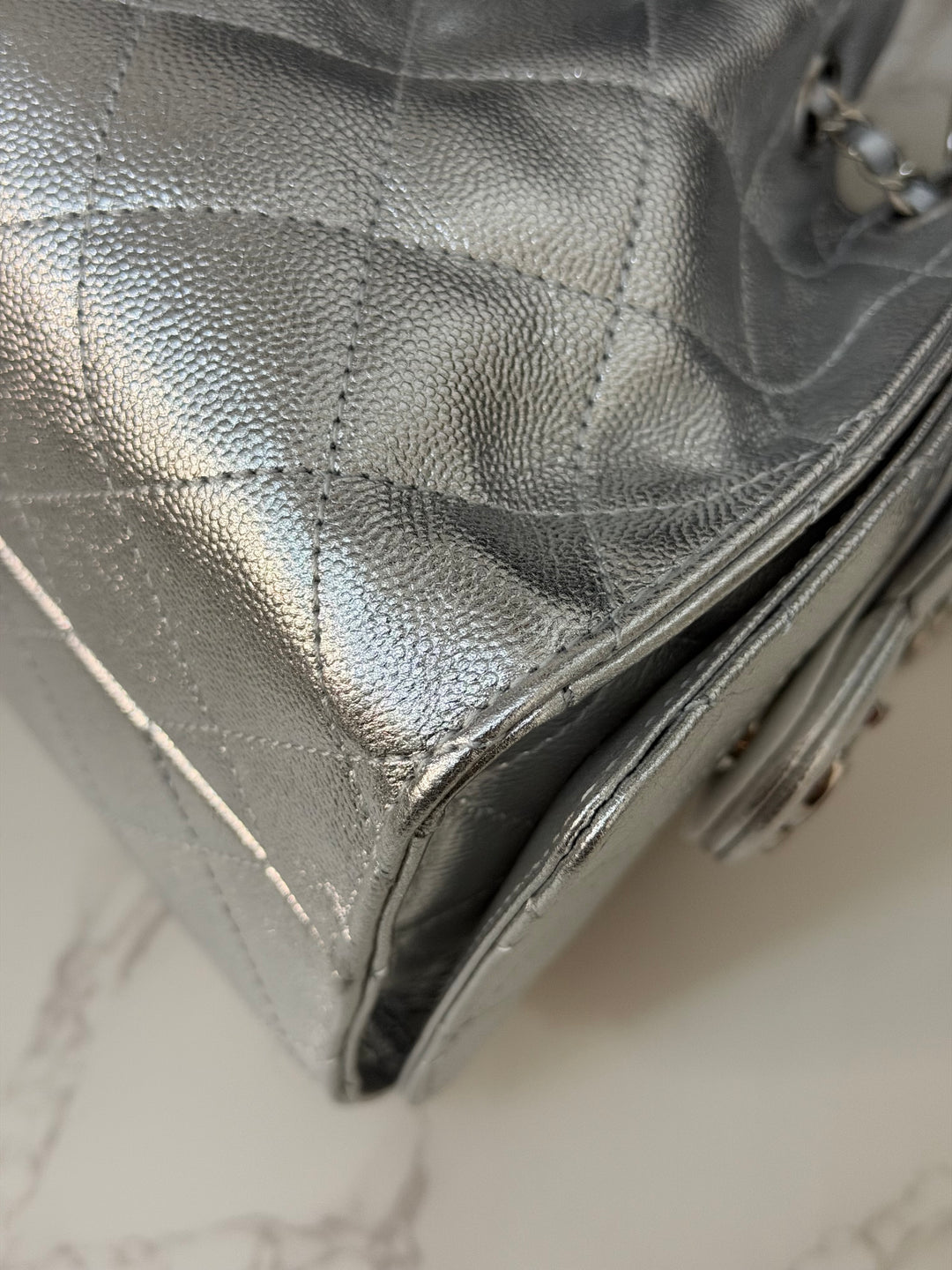 CHANEL 26C Silver Caviar shiny SHW Mini 25 Hobo Bag