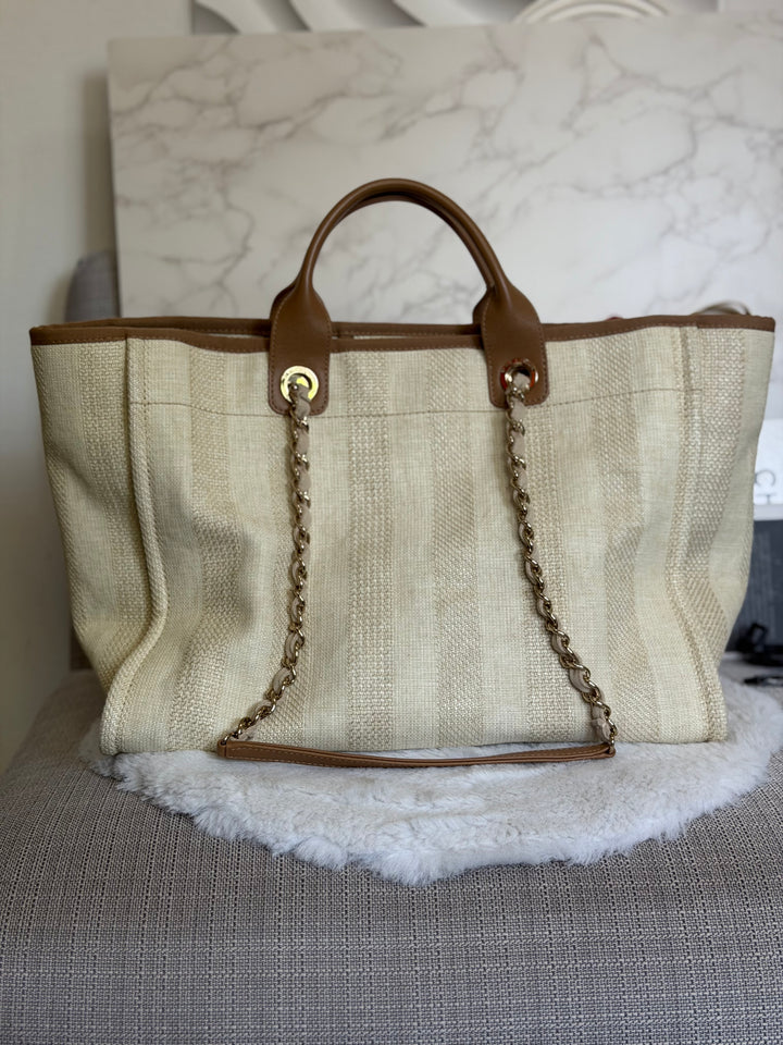 CHANEL series 29 Beige and Brown Stripe Medium 15 inches Deauville Tote Bag 2020