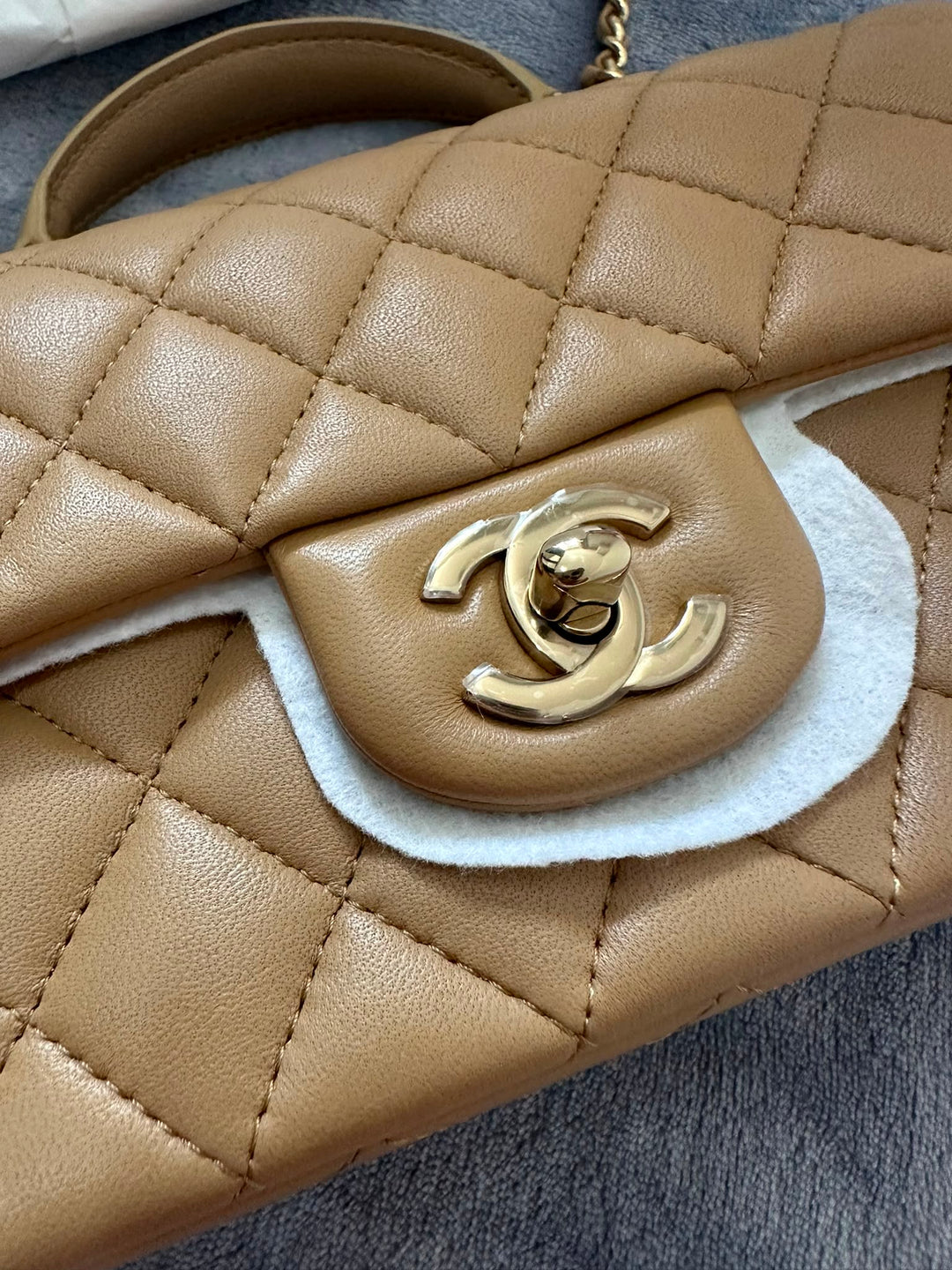 CHANEL Dark Beige LGHW Top Handle Mini Rectangular Flap Bag