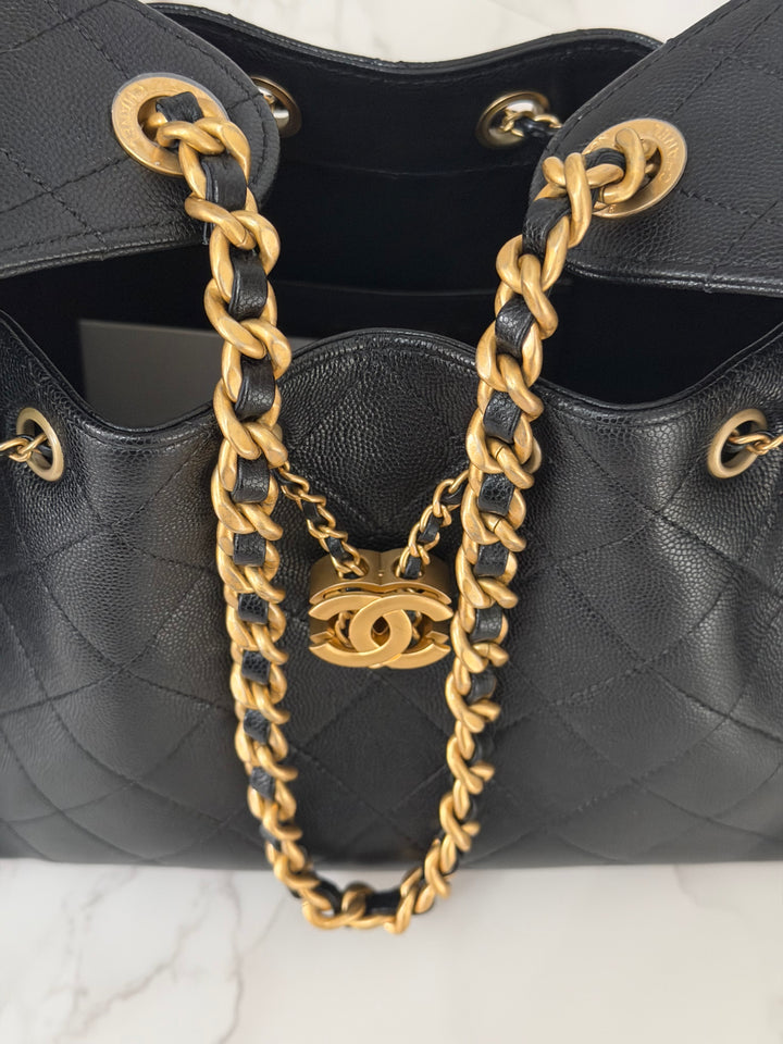 CHANEL 25 2025 size SMALL in Black Caviar Aged GHW Hobo Bag