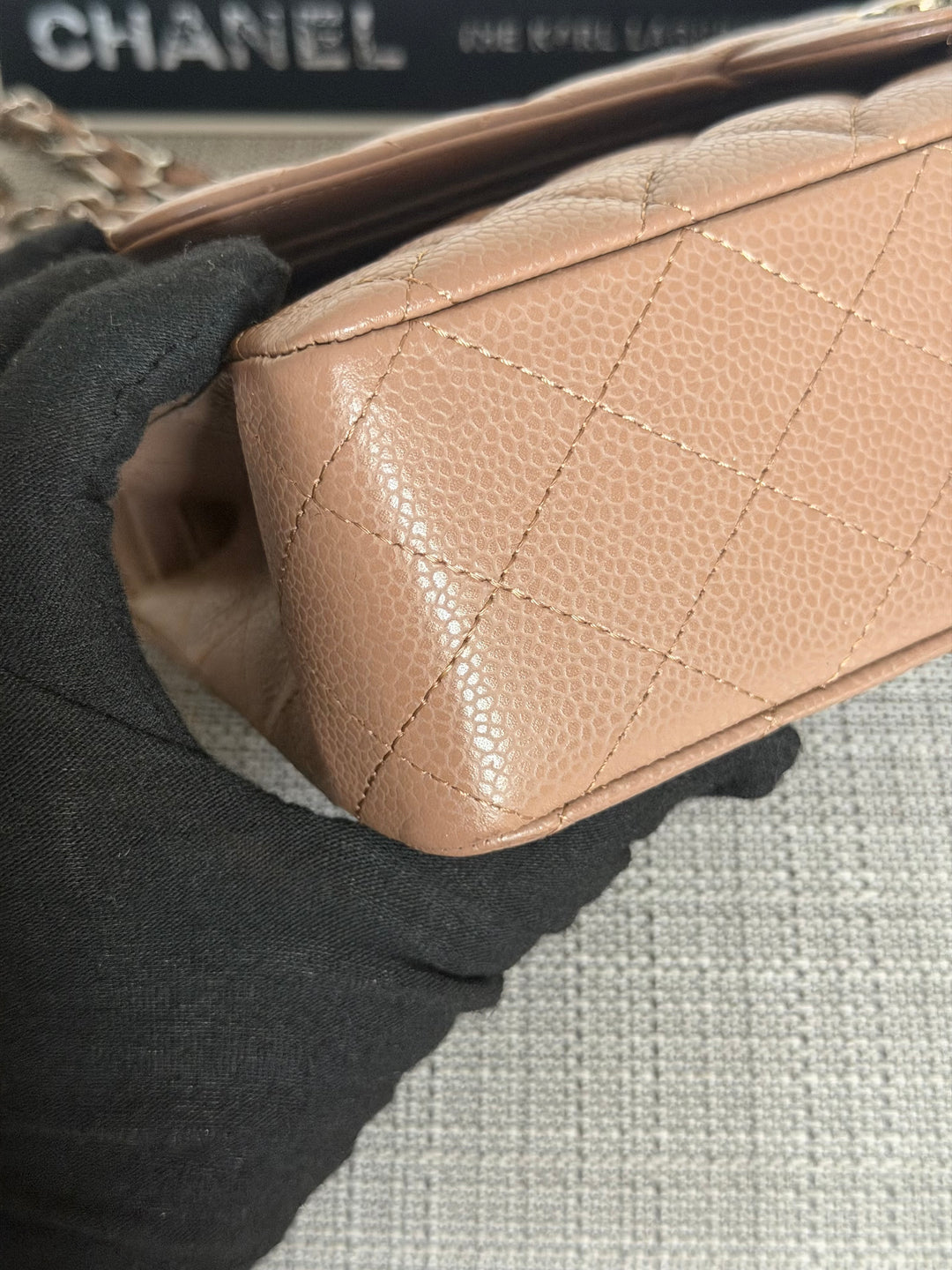 CHANEL series 13 Dark Beige Taupe Caviar SHW Medium ML Classic Double Flap Bag 2011