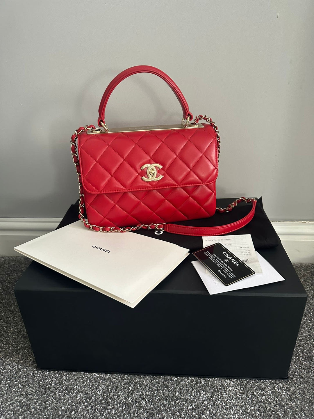 Chanel 21S Series 29 True Red Lambskin LGHW Trendy CC Flap Bag size Small